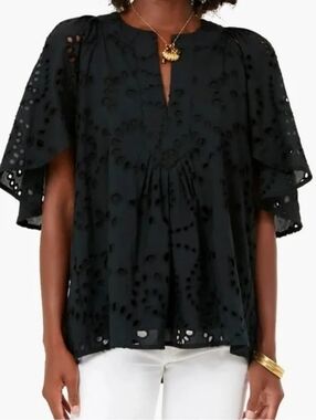 Tuckernuck Black Eyelet Flutter Top Size S